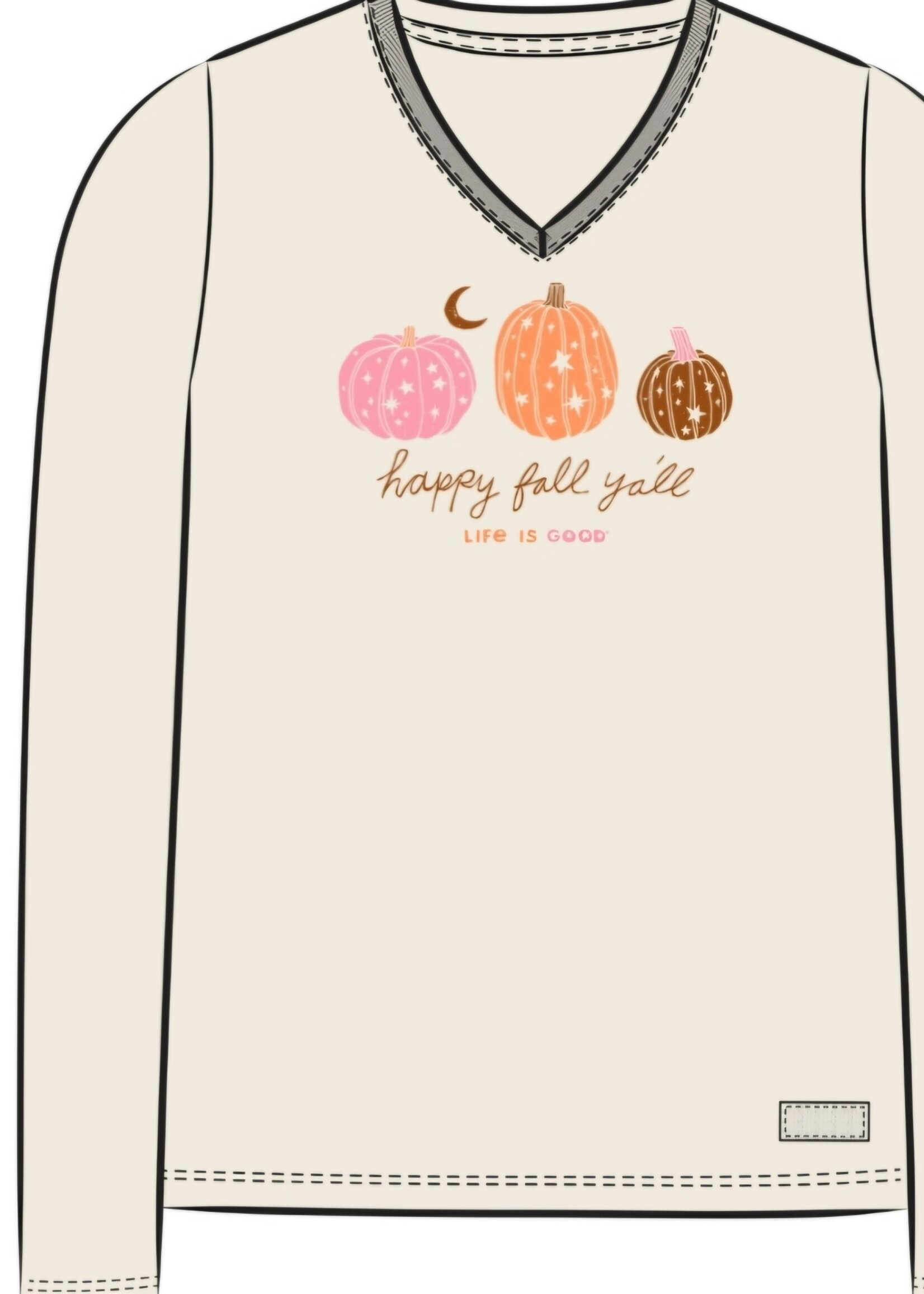 Life is Good Womans Woodcut Celestial Pumpkins Long Sleeve