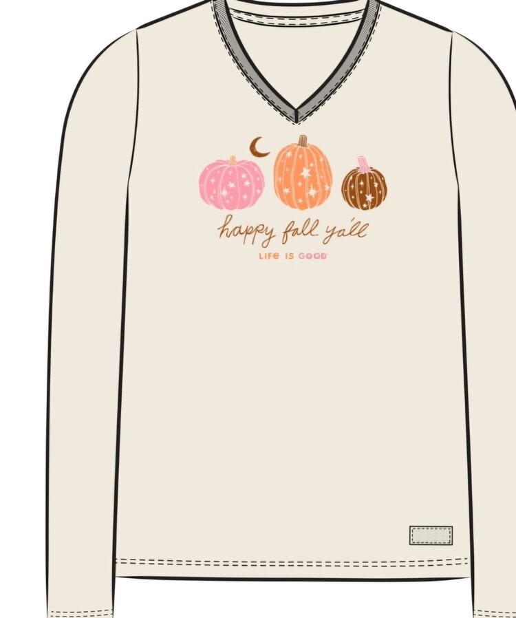 Life is Good Womans Woodcut Celestial Pumpkins Long Sleeve