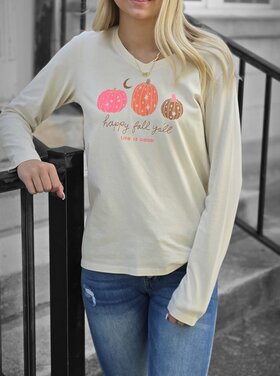 Life is Good Womans Woodcut Celestial Pumpkins Long Sleeve