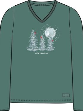 Life is Good WOMEN'S SNOWY PINES WITH CARDINALS LONG