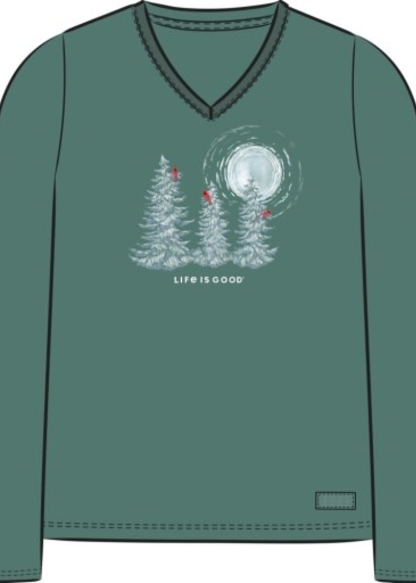 Life is Good WOMEN'S SNOWY PINES WITH CARDINALS LONG