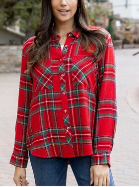 Grace & Lace Christmas plaid Favorite Button up