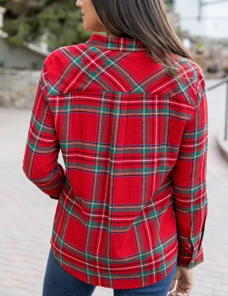 Grace & Lace Christmas plaid Favorite Button up