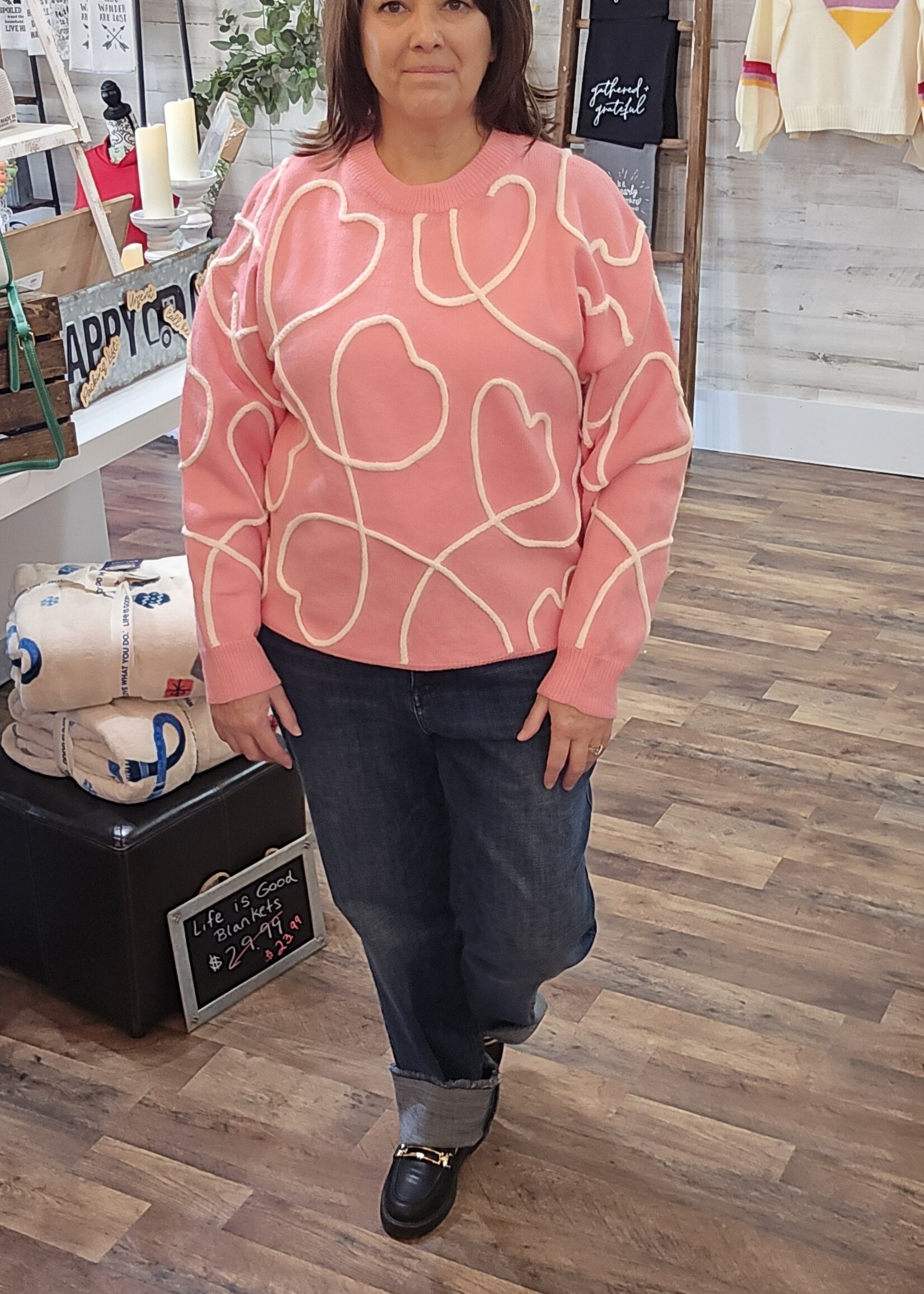 Peach Love California Pink heart sweater