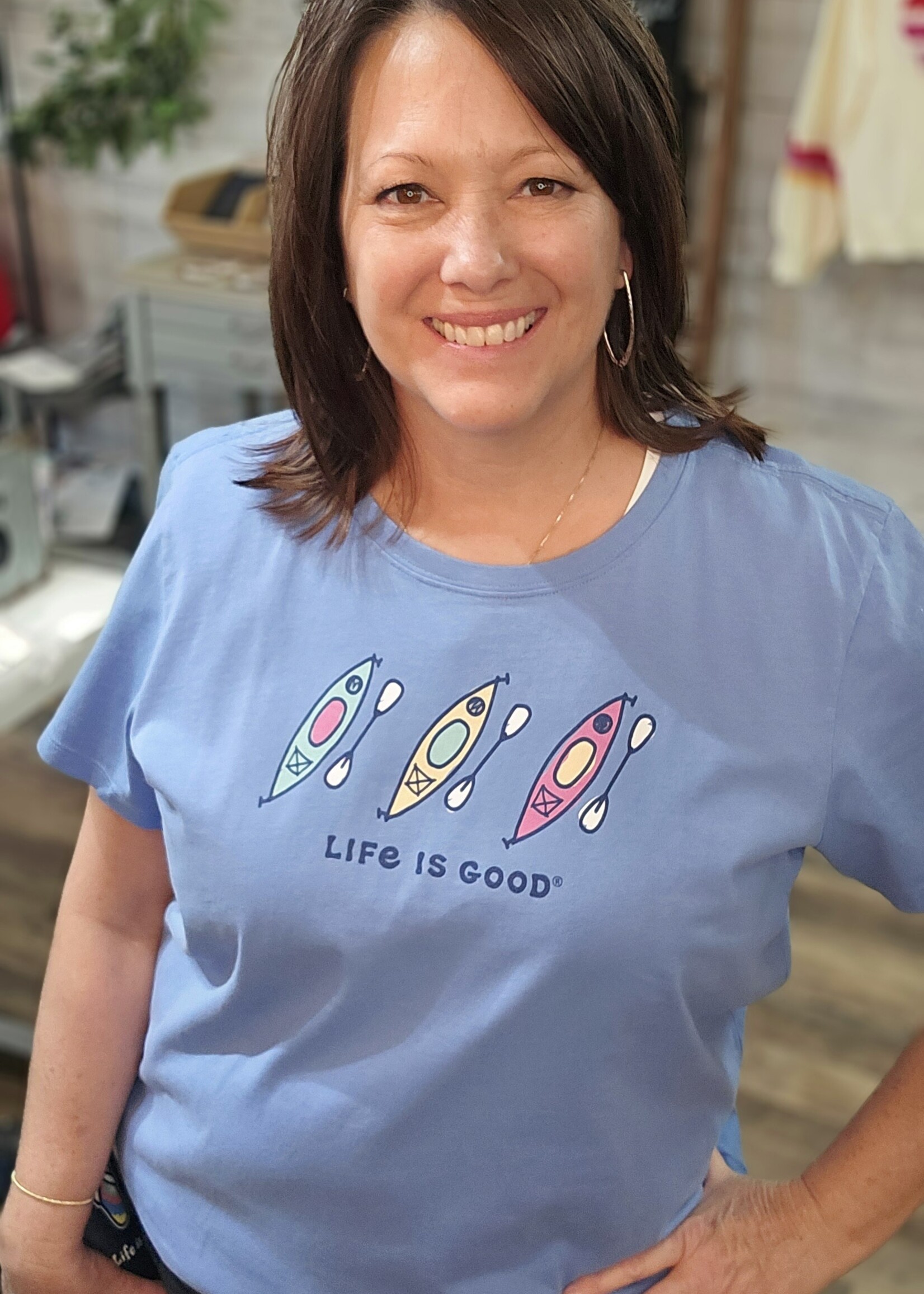 Life is Good Womans Three Kayaks Crusher Tee