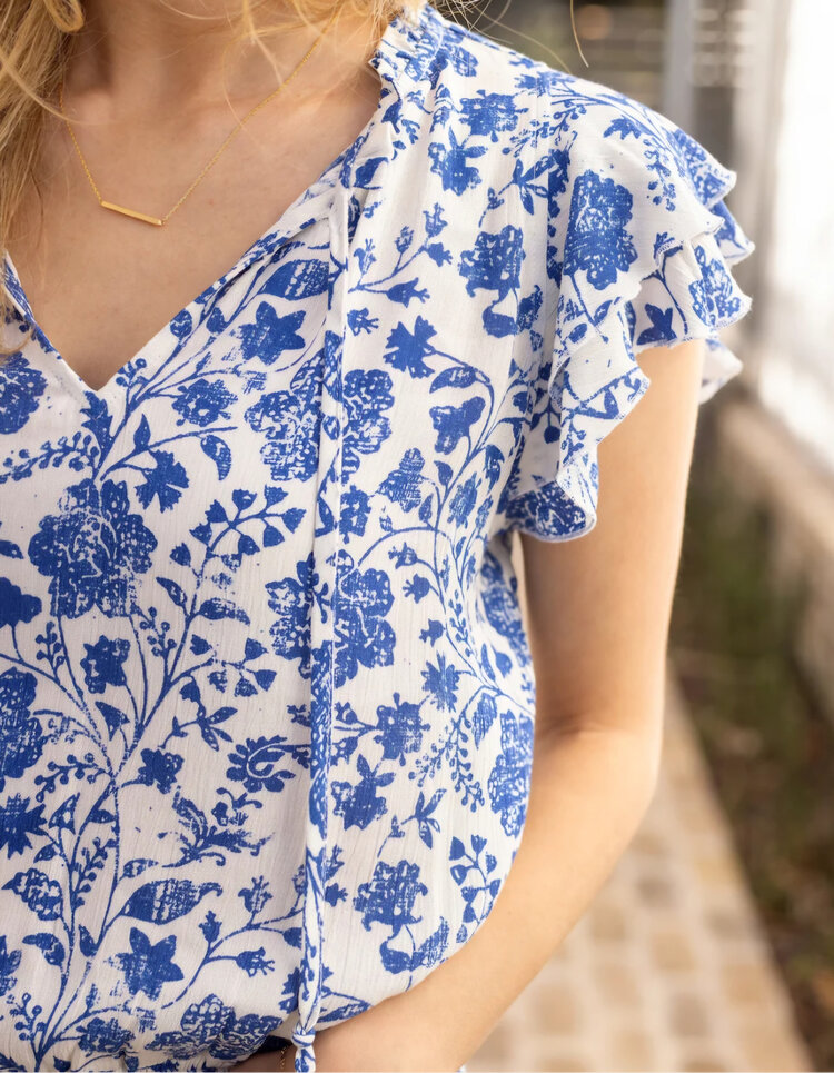 Grace & Lace Blue Smocked top