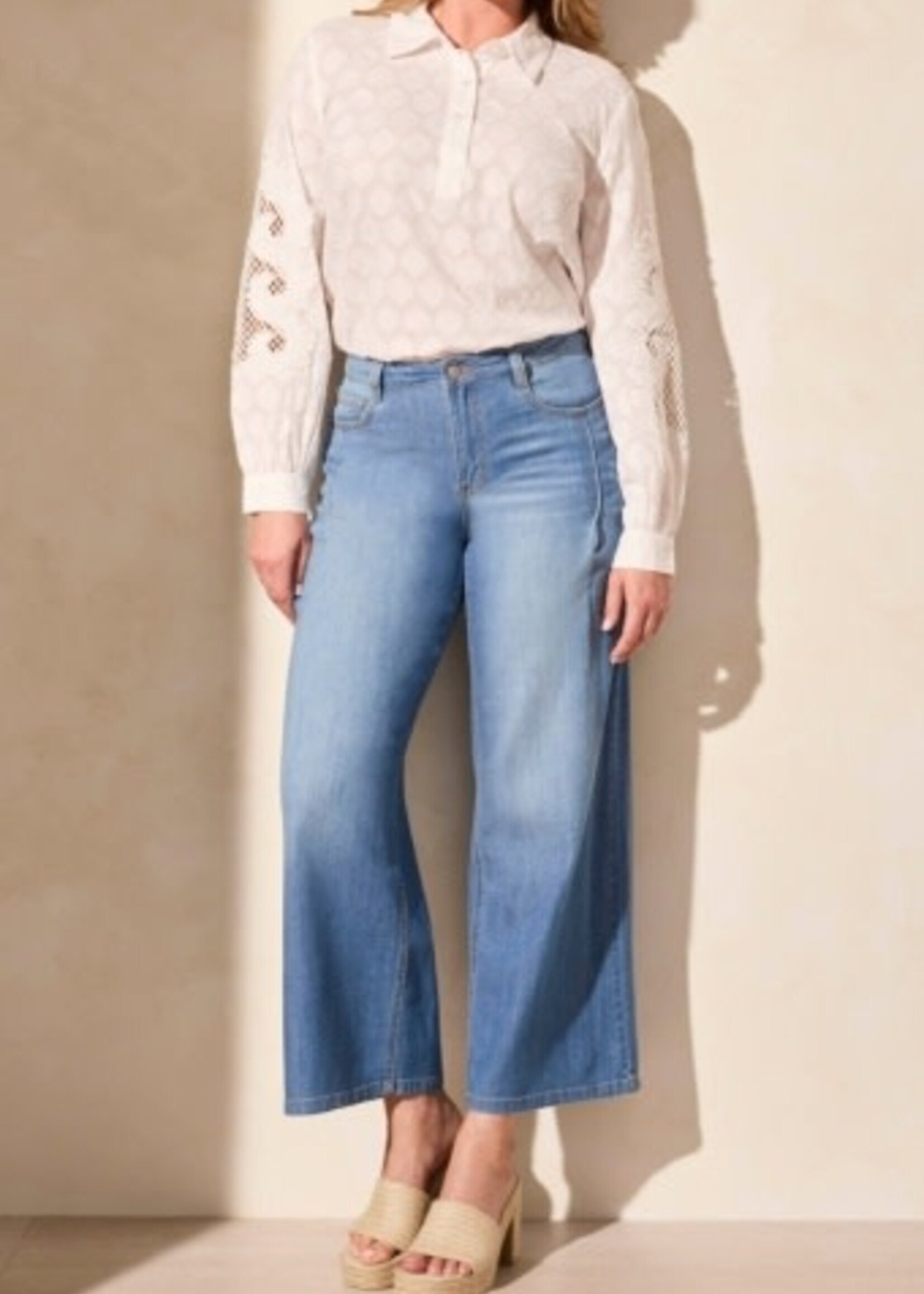 Tribal AUDREY PLEATED WIDE LEG JEANS-COASTLINE