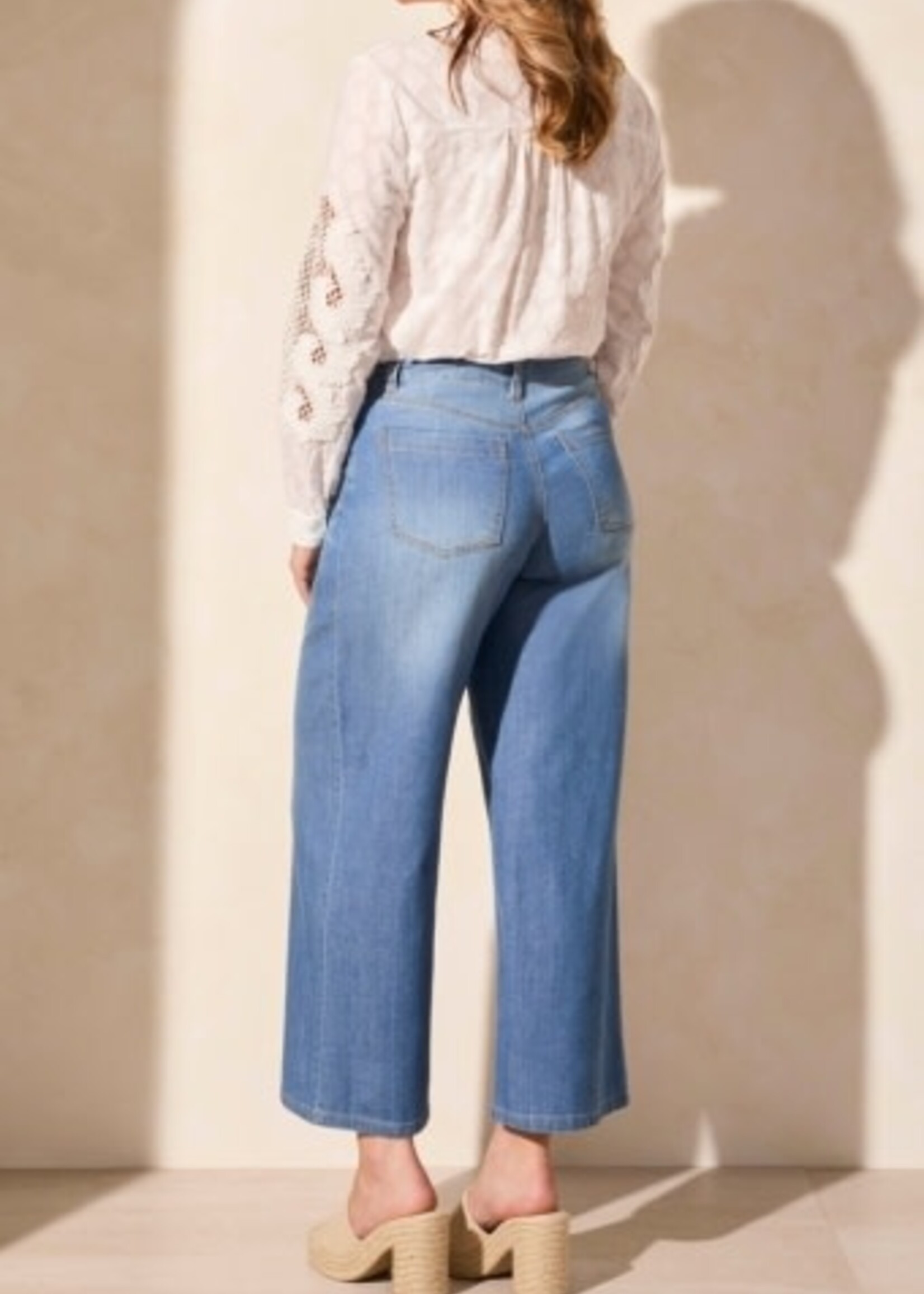 Tribal AUDREY PLEATED WIDE LEG JEANS-COASTLINE