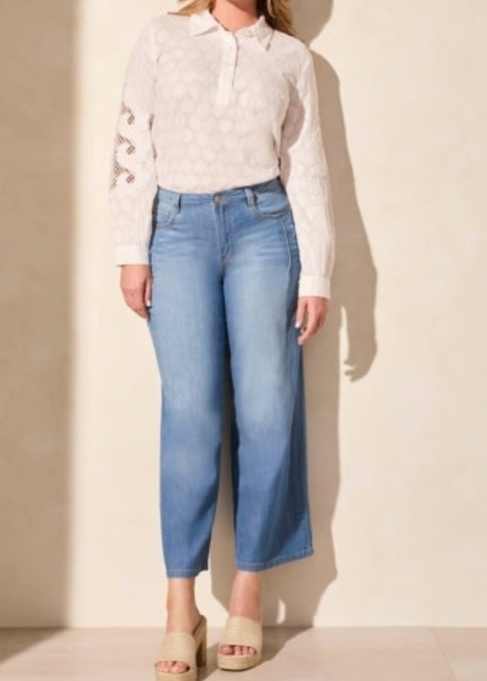 Tribal AUDREY PLEATED WIDE LEG JEANS-COASTLINE