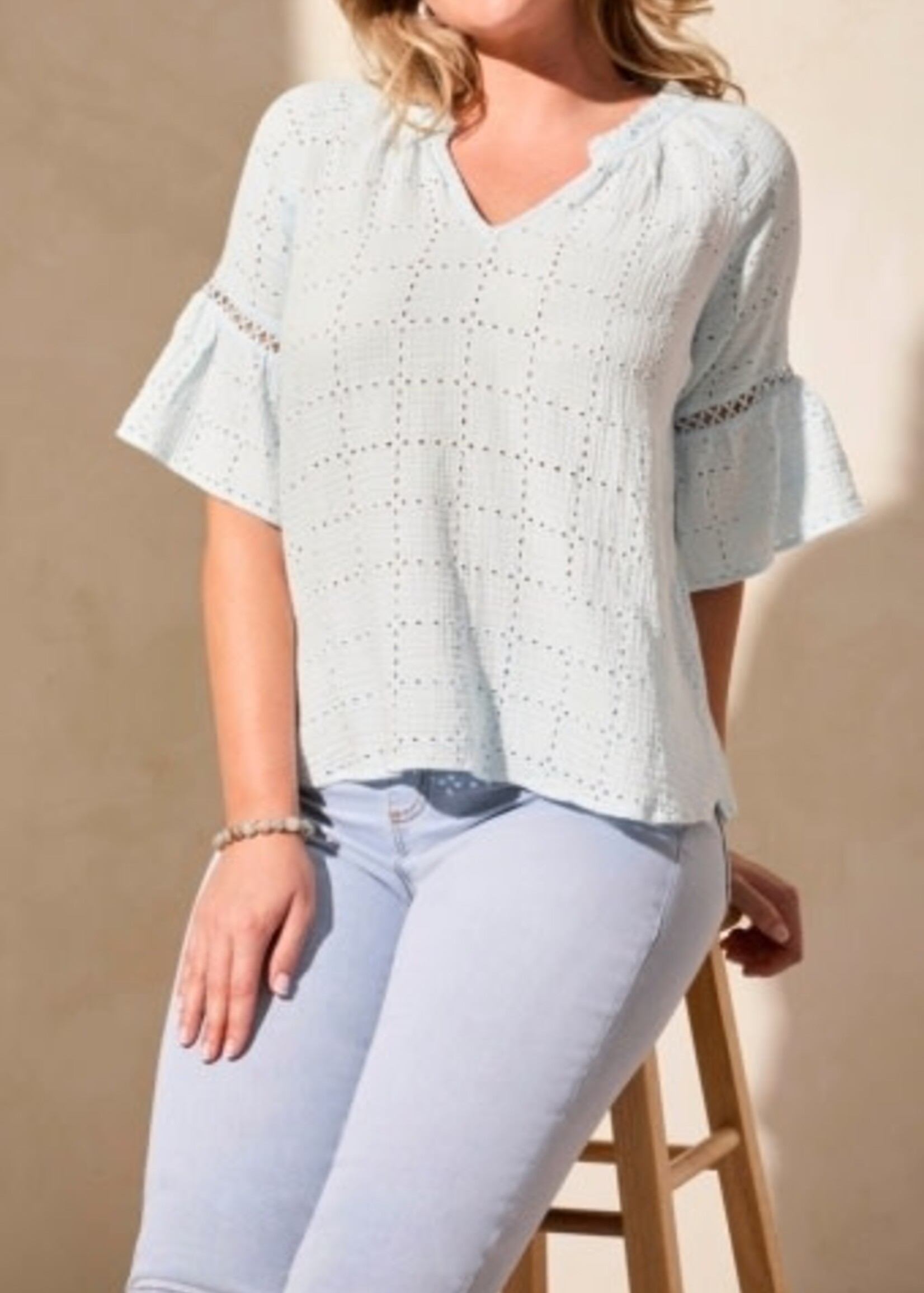 Tribal RAGLAN SLV BLOUSE W/ FANCY TAPE-WATER