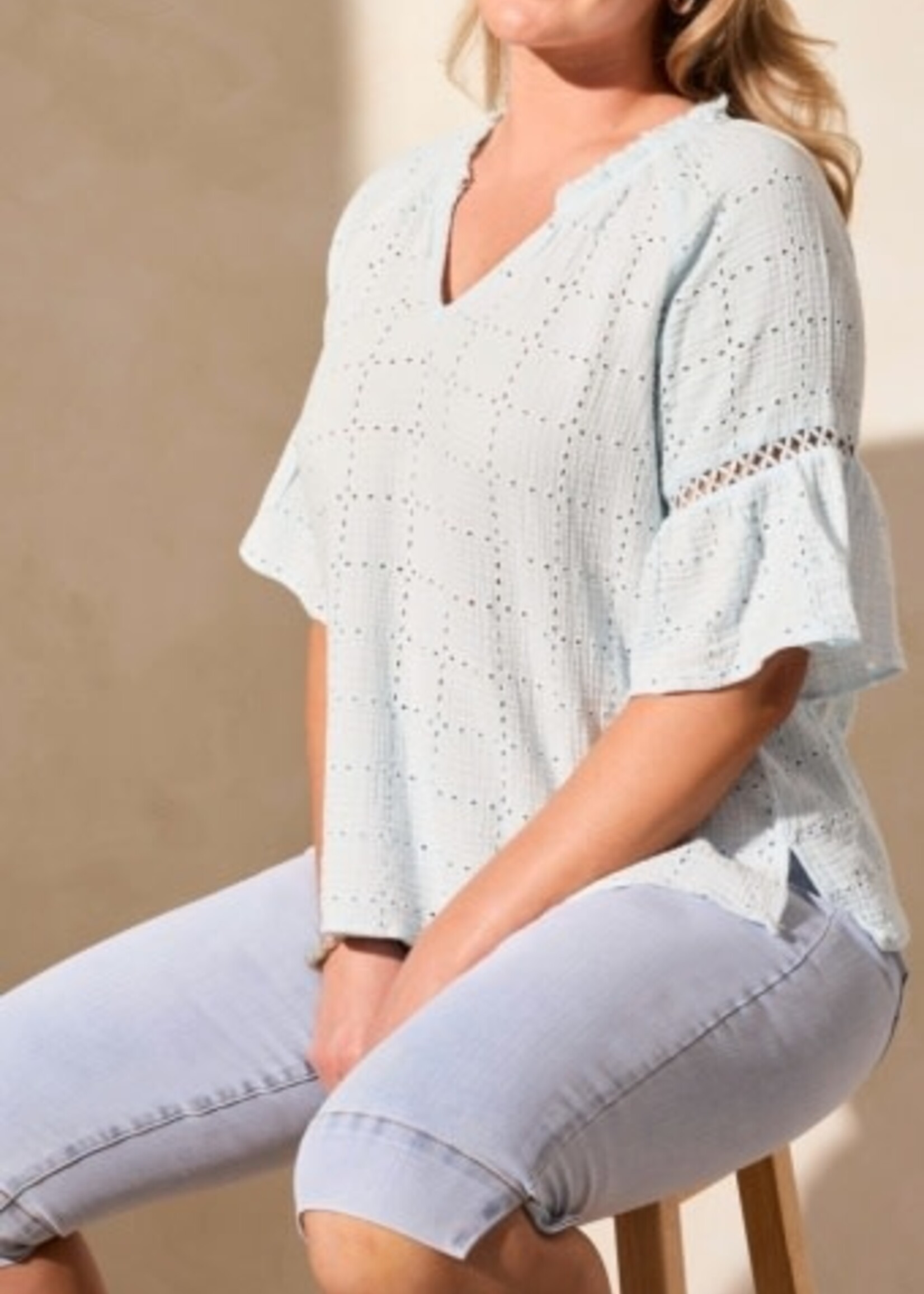 Tribal RAGLAN SLV BLOUSE W/ FANCY TAPE-WATER