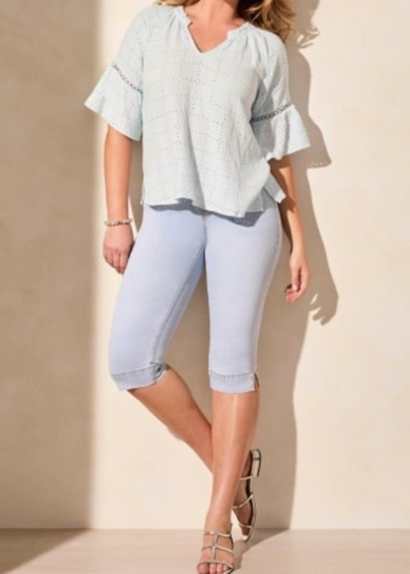 Tribal RAGLAN SLV BLOUSE W/ FANCY TAPE-WATER