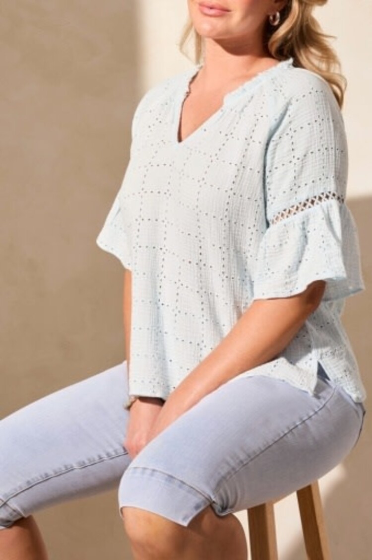 Tribal RAGLAN SLV BLOUSE W/ FANCY TAPE-WATER