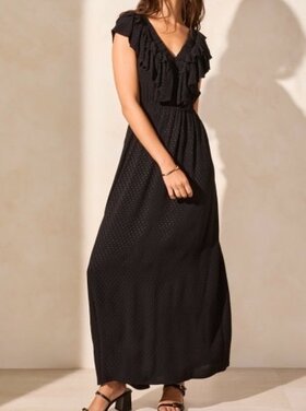 Tribal MAXI DRESS W/ FRILL DTL & BK CUTOUT-BLACK
