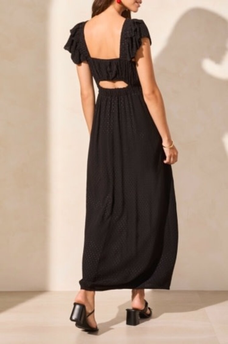 Tribal MAXI DRESS W/ FRILL DTL & BK CUTOUT-BLACK