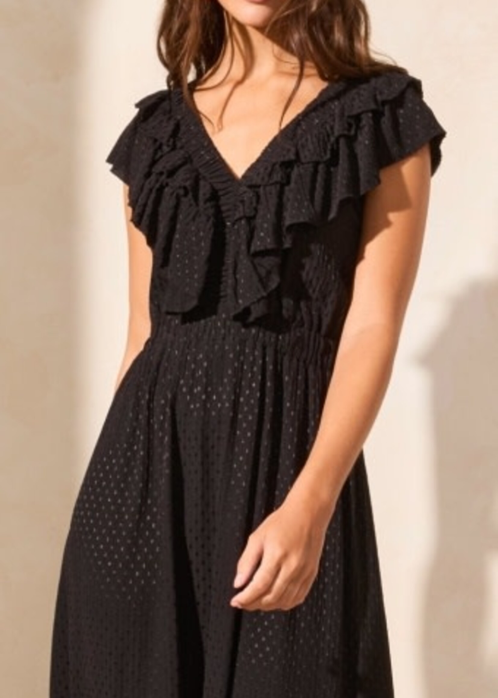 Tribal MAXI DRESS W/ FRILL DTL & BK CUTOUT-BLACK