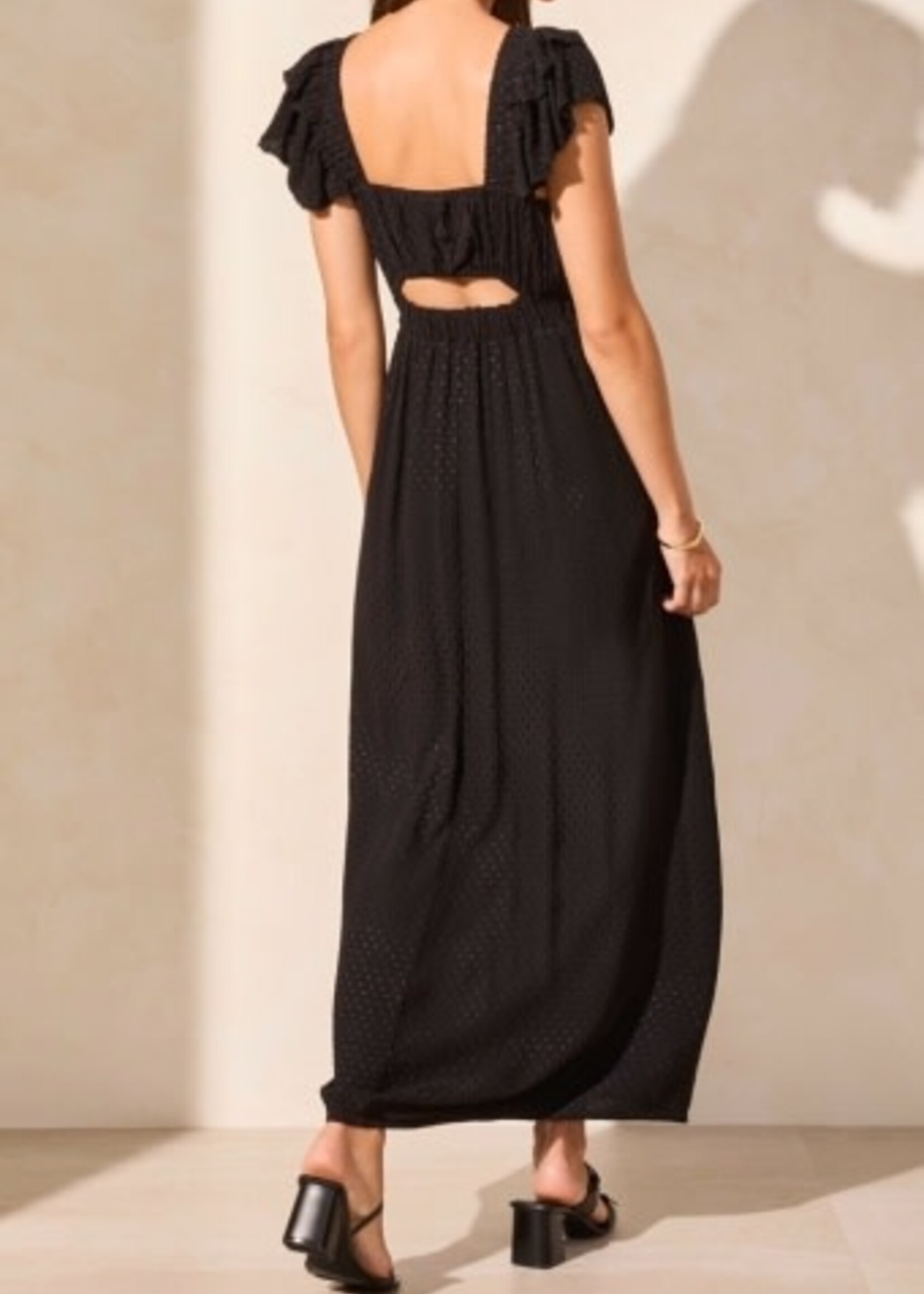 Tribal MAXI DRESS W/ FRILL DTL & BK CUTOUT-BLACK