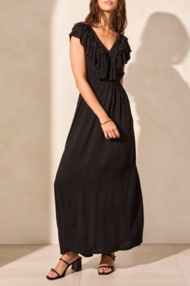 Tribal MAXI DRESS W/ FRILL DTL & BK CUTOUT-BLACK