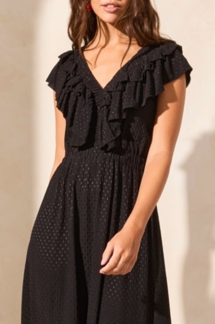 Tribal MAXI DRESS W/ FRILL DTL & BK CUTOUT-BLACK