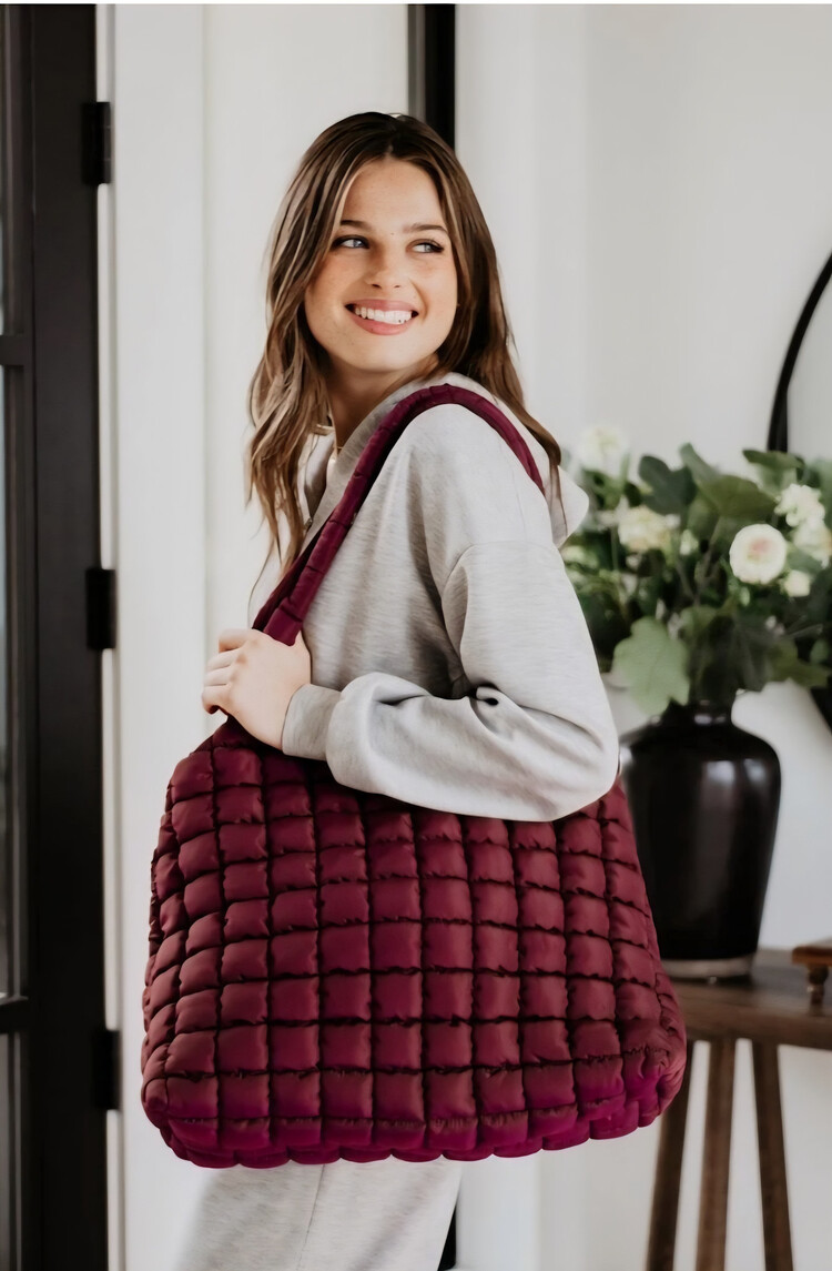 Rectangular quilted puffer tote