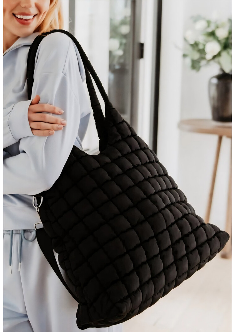 Rectangular quilted puffer tote
