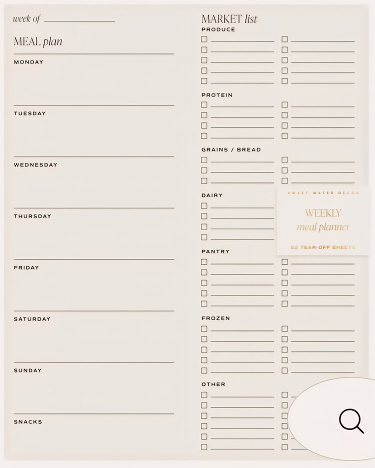 Sweet Water Decor Weekly meal planner pad