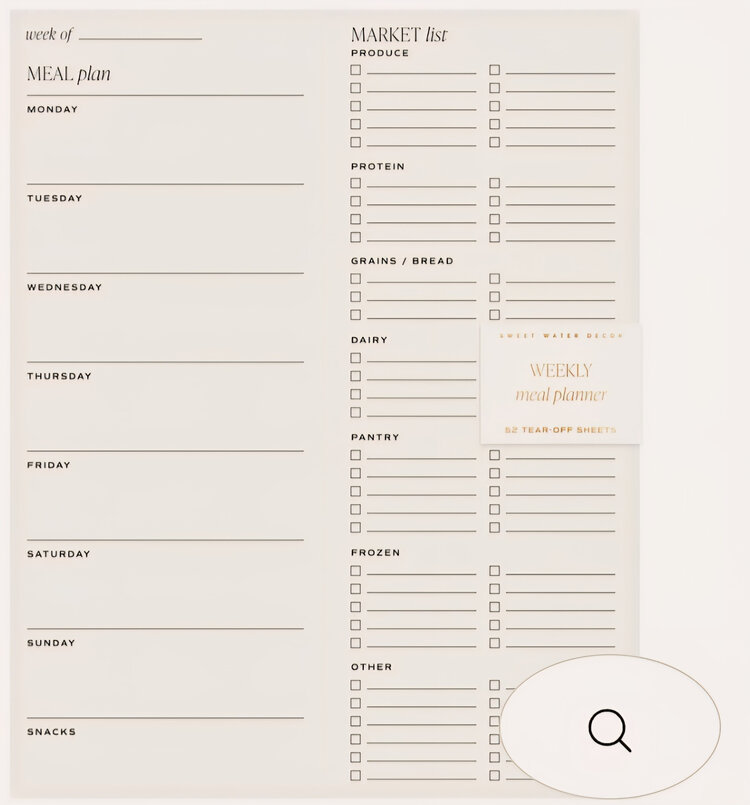 Sweet Water Decor Weekly meal planner pad