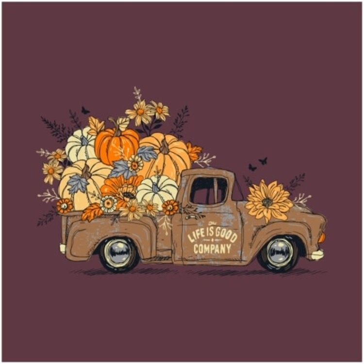 Life is Good WOMEN'S FALL FLOWERS & PUMPKINS PICKUP L