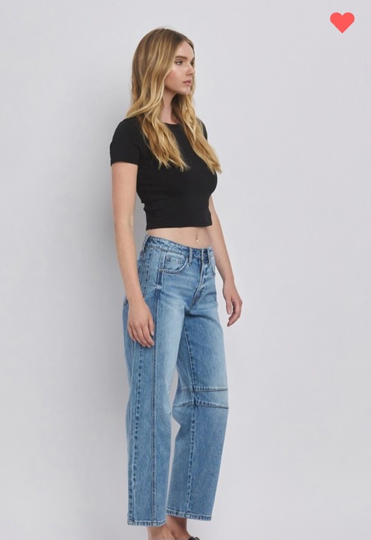 High Rise Dart Structured Barrel Jean
