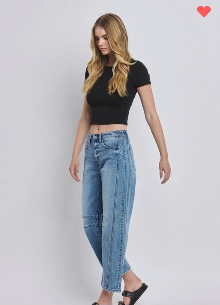 High Rise Dart Structured Barrel Jean