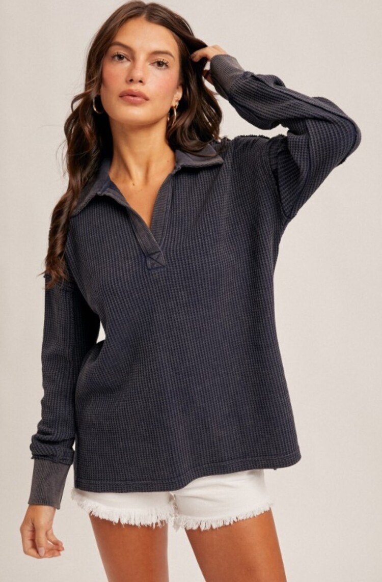 Hem & Thread Washed Waffle Pullover