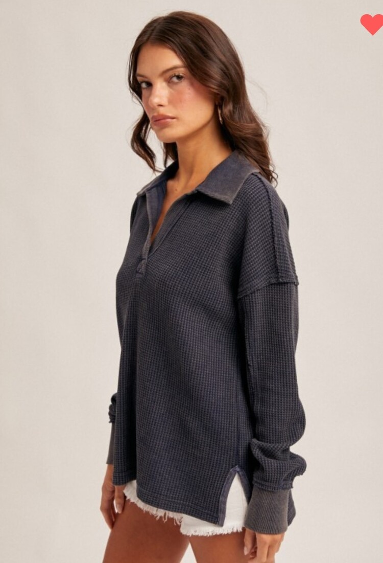 Hem & Thread Washed Waffle Pullover