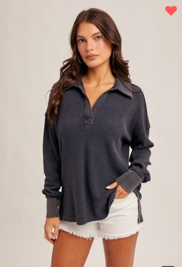 Hem & Thread Washed Waffle Pullover