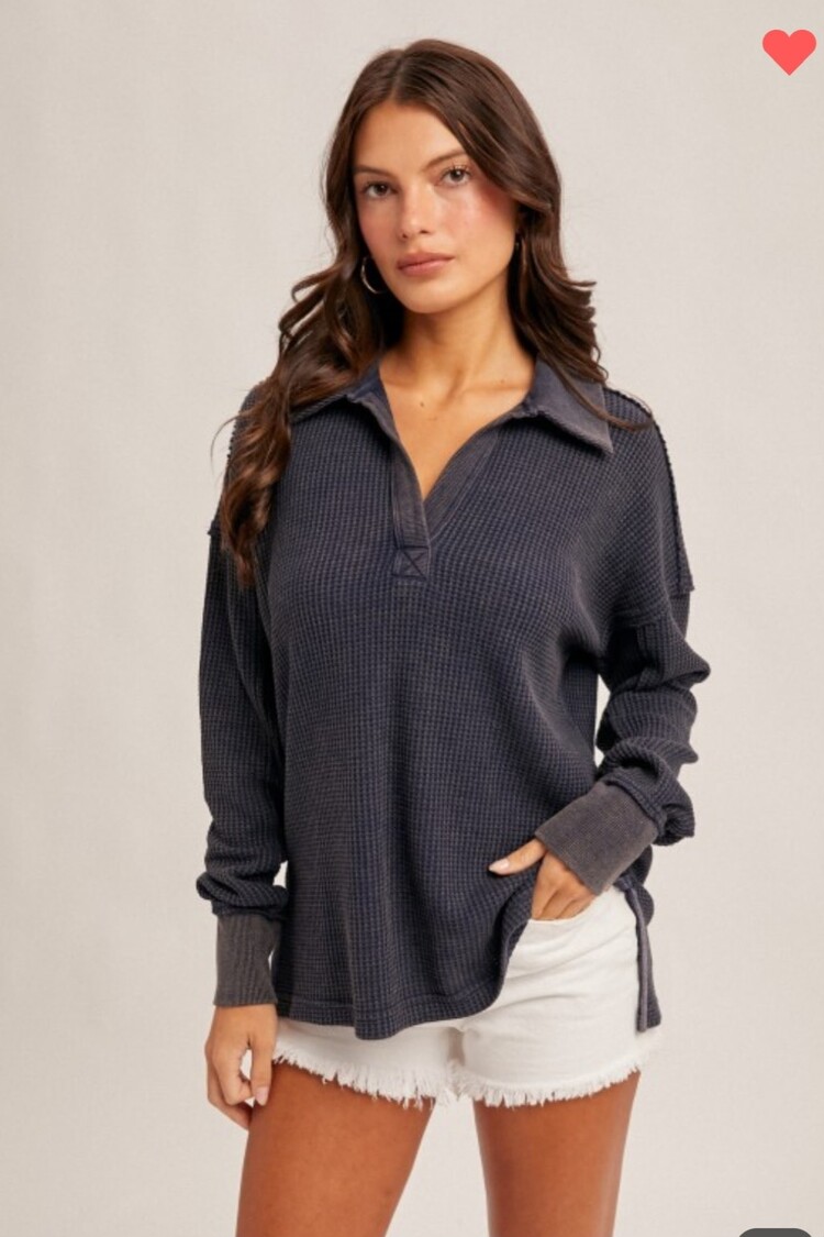 Hem & Thread Washed Waffle Pullover