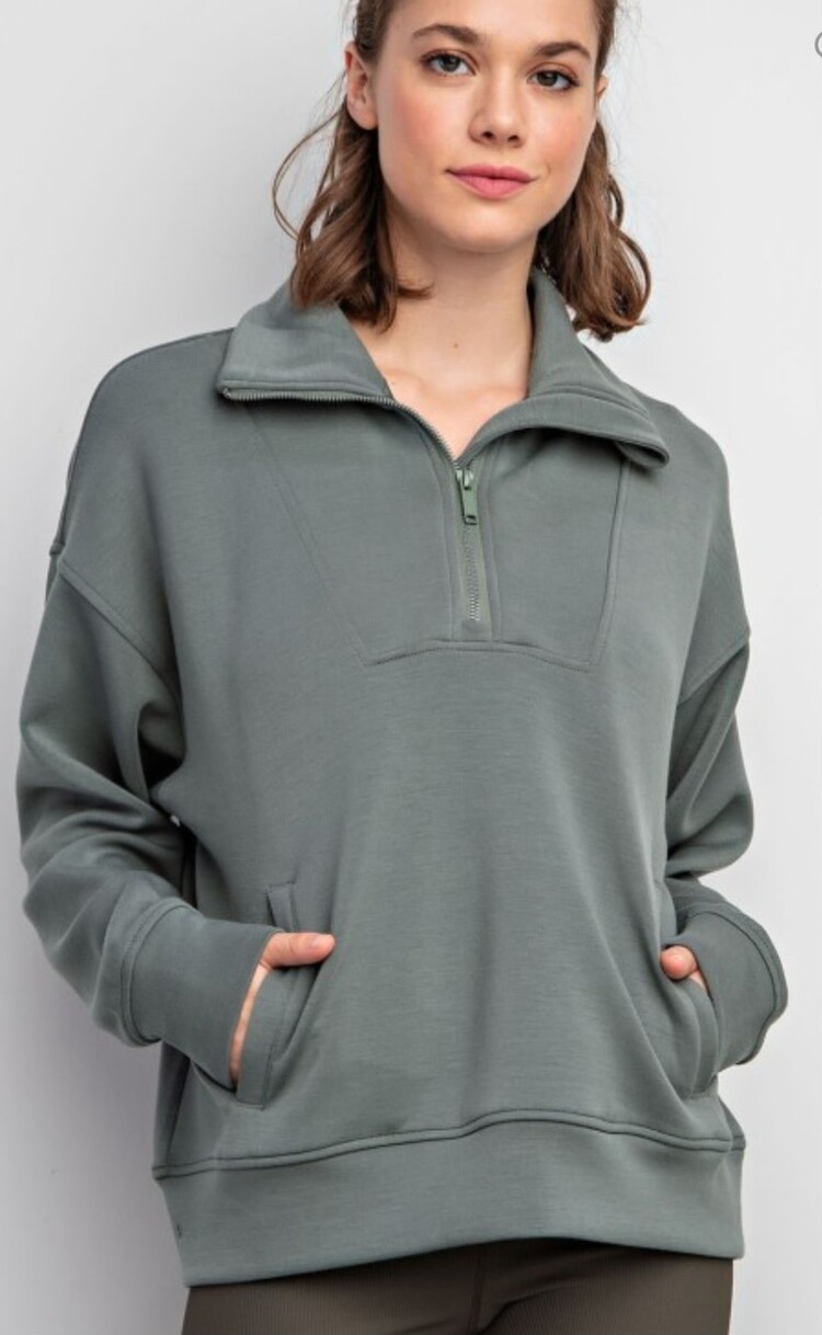 Rae Mode Sage Leaf Modal Scuba Quarter Zip pullover