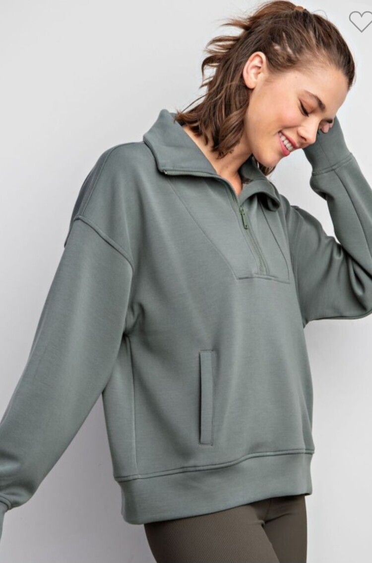 Rae Mode Sage Leaf Modal Scuba Quarter Zip pullover