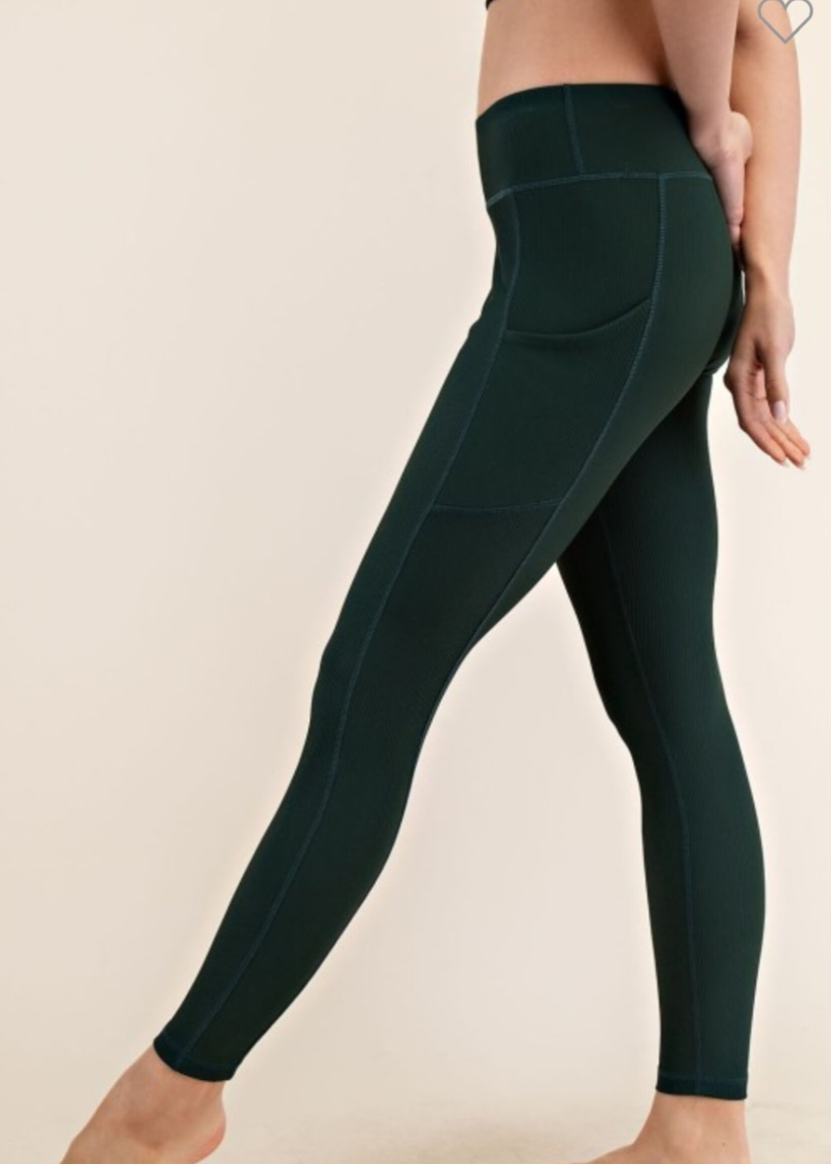 Rae Mode Nylon Rib Yoga Leggings with side pockets Regency Green