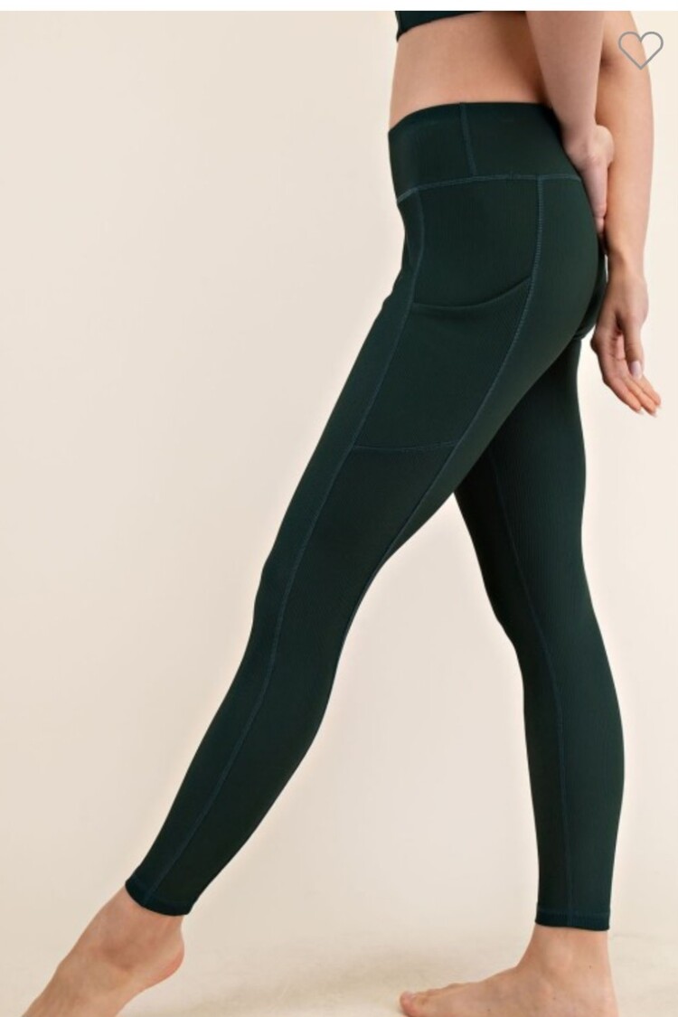 Rae Mode Nylon Rib Yoga Leggings with side pockets Regency Green