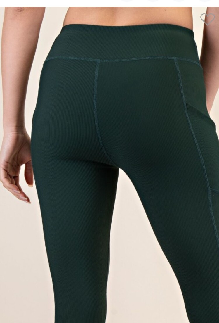 Rae Mode Nylon Rib Yoga Leggings with side pockets Regency Green