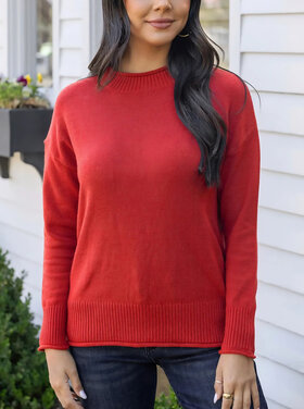 Grace & Lace Mock Neck Red Sweater
