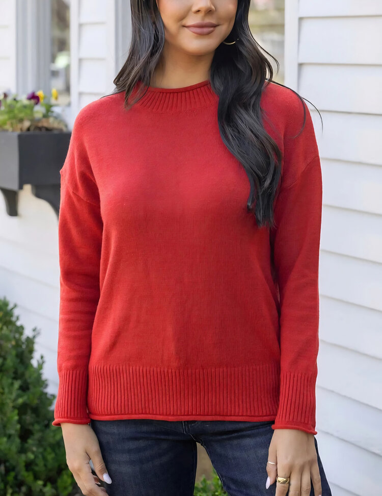 Grace & Lace Mock Neck Red Sweater