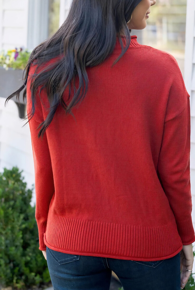 Grace & Lace Mock Neck Red Sweater