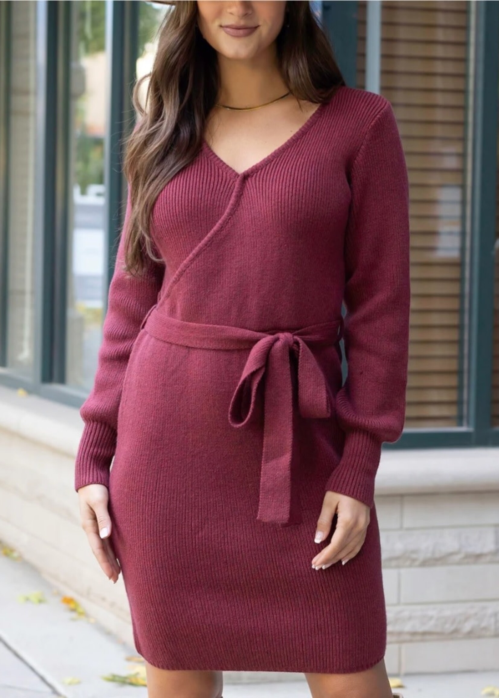 Grace & Lace Faux Wrap Holiday Sweater  Dress