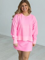 Moon Ryder Neon Pink Corded Cropped Side Slit Crew