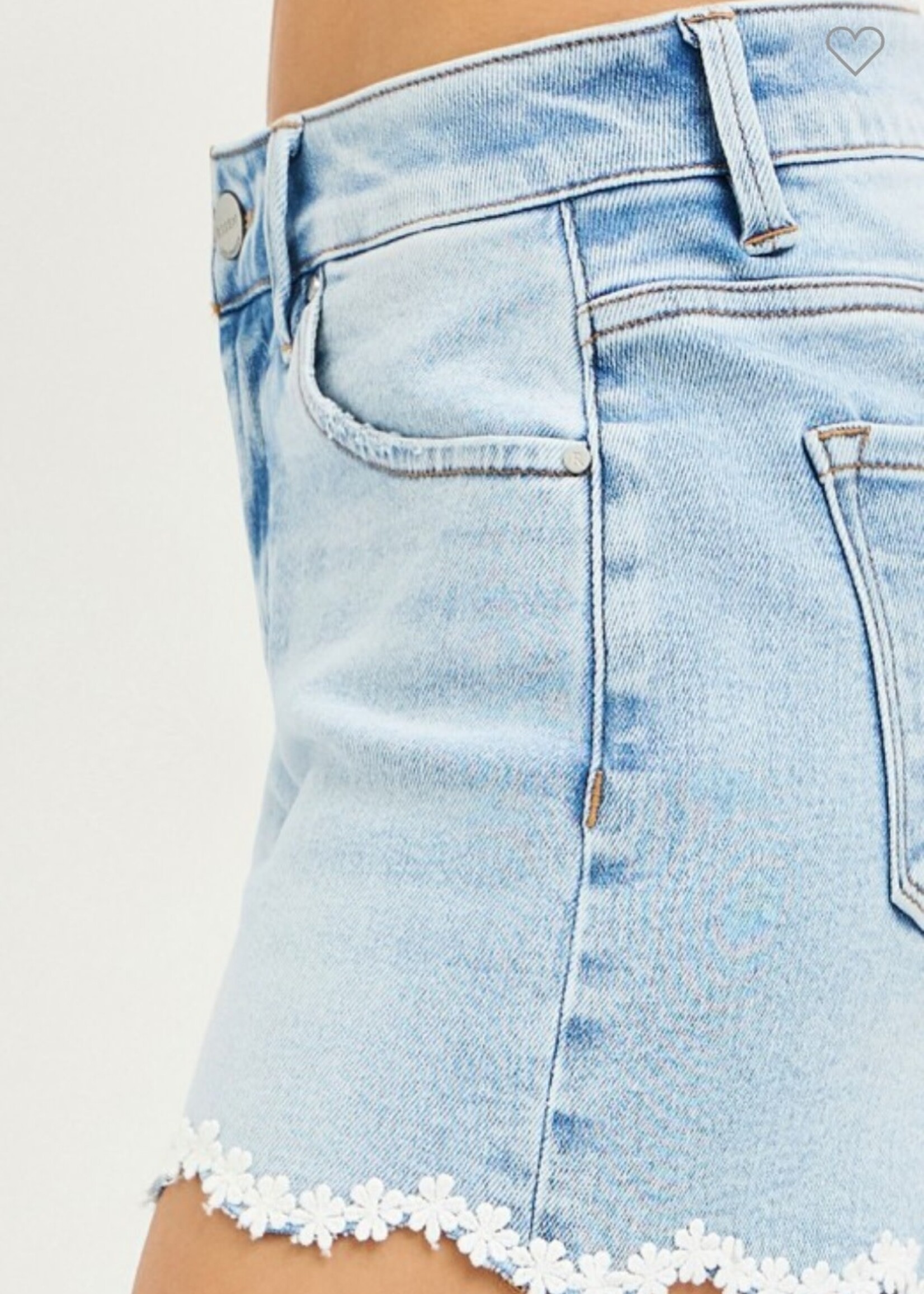 Risen Jeans Mid Rise Foral Lace Trim Shorts