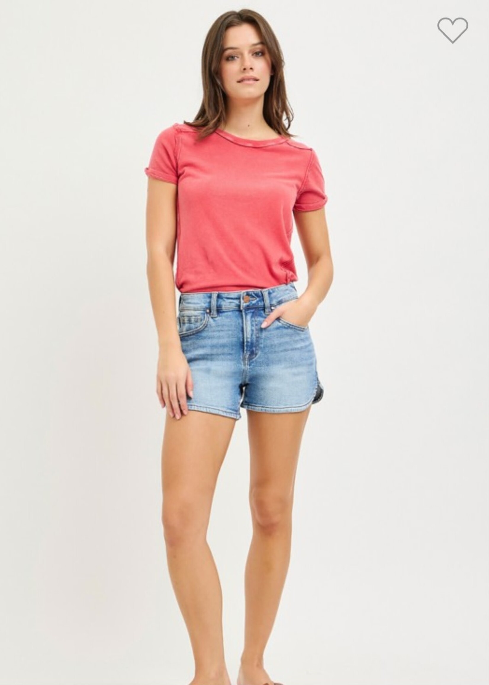 Risen Jeans High Rise Rounded Hem Shorts
