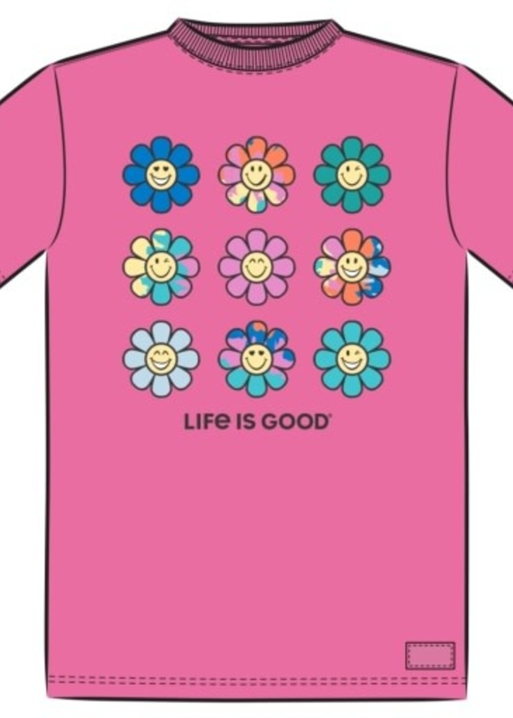 Life is Good KIDS TIE DYE SMILE DAISIES SHORT SLEEVE