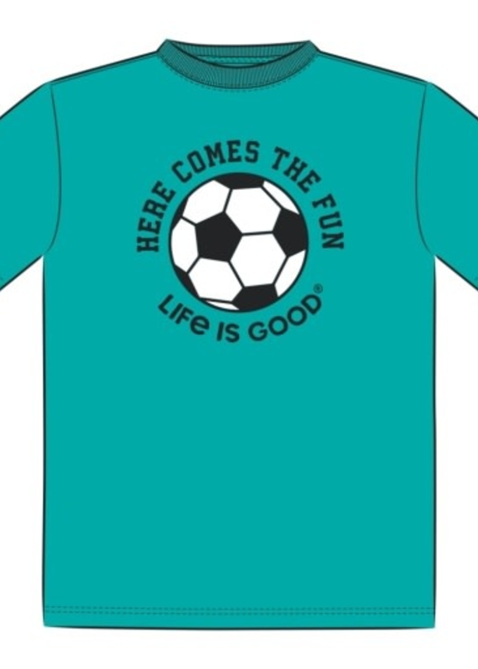 Life is Good HERE COMES THE FUN SOCCER SHORT SLEEVE T