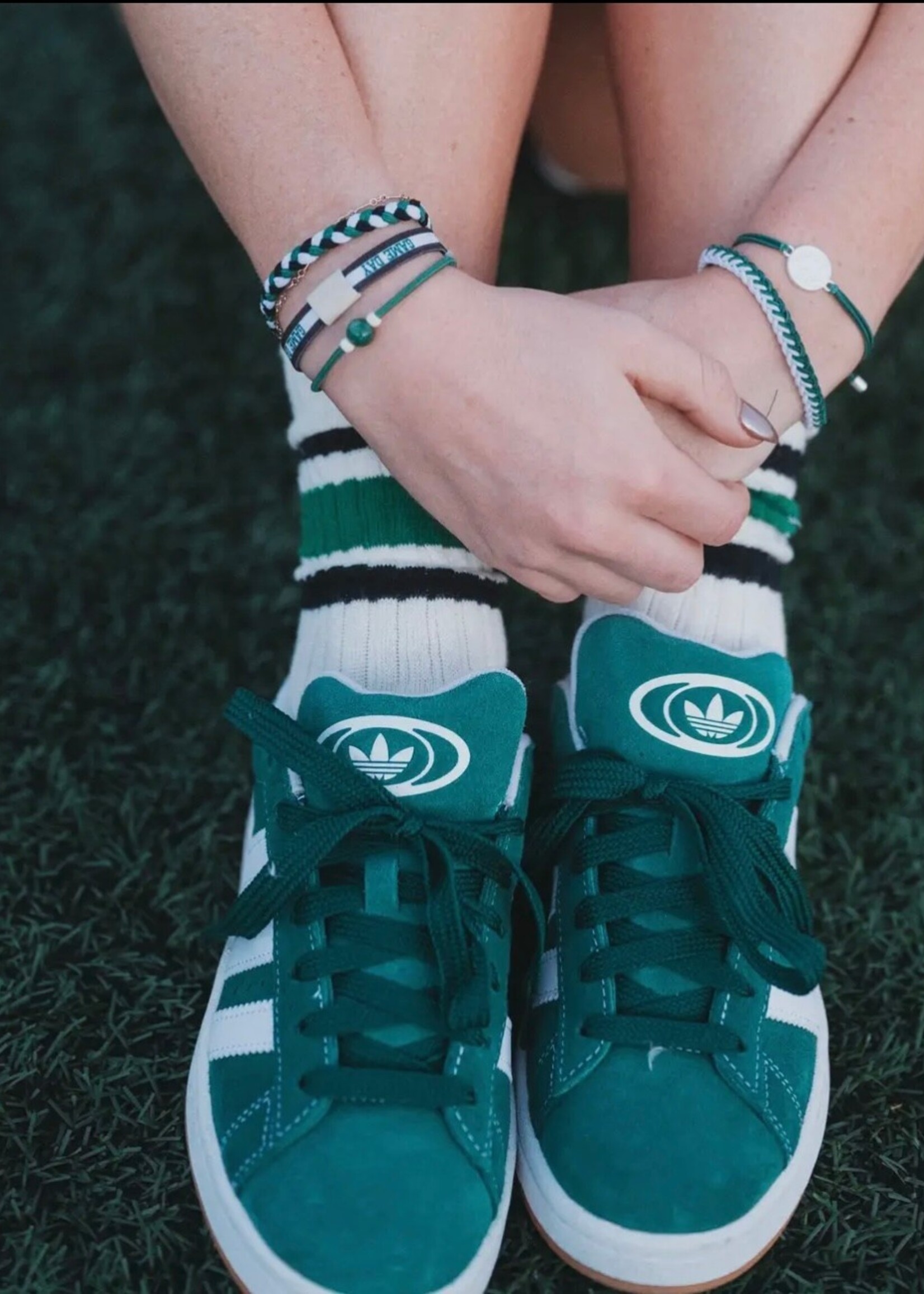 Klani Game Day Green/White/Black Hair tie bracelets