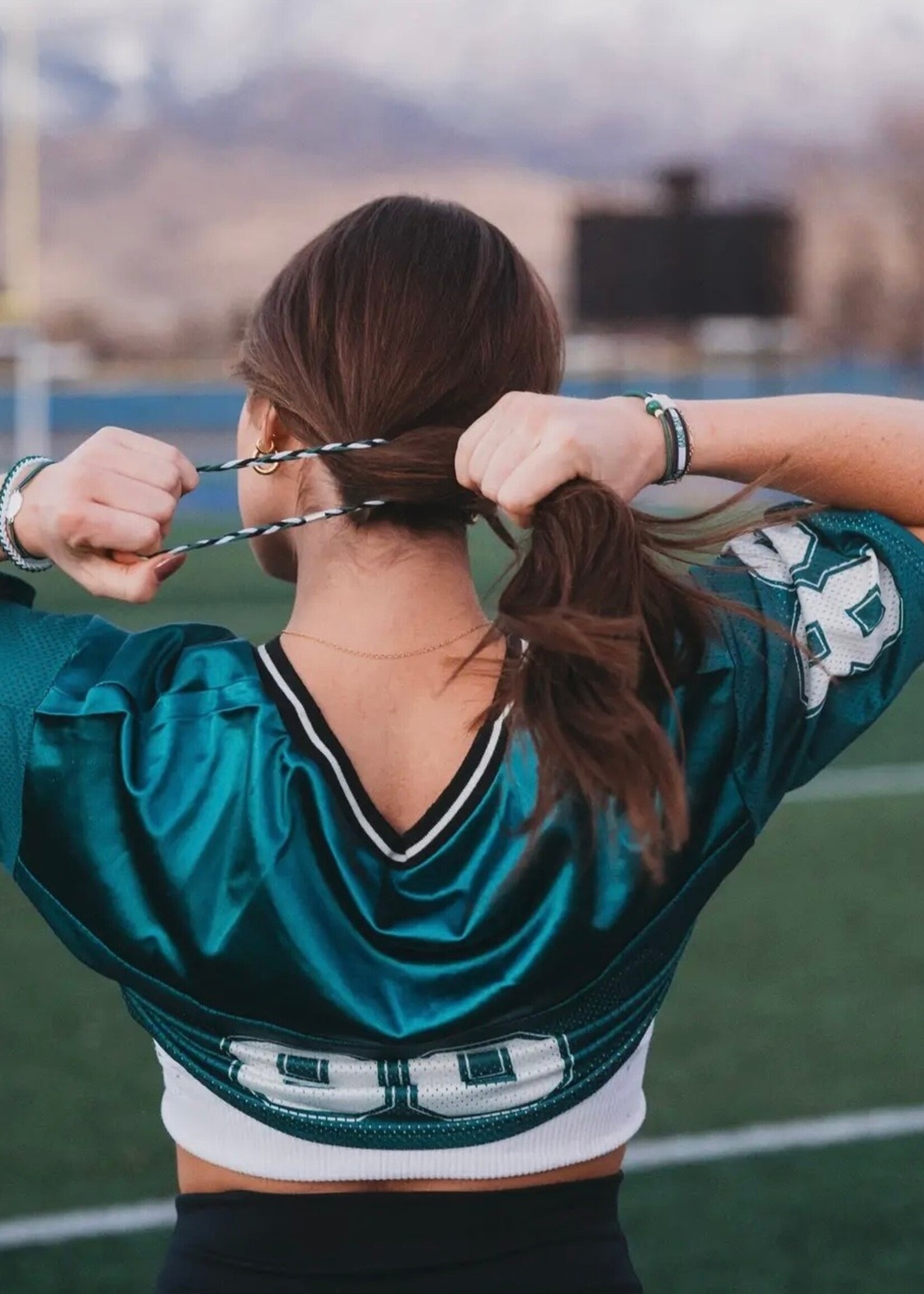 Klani Game Day Green/White/Black Hair tie bracelets